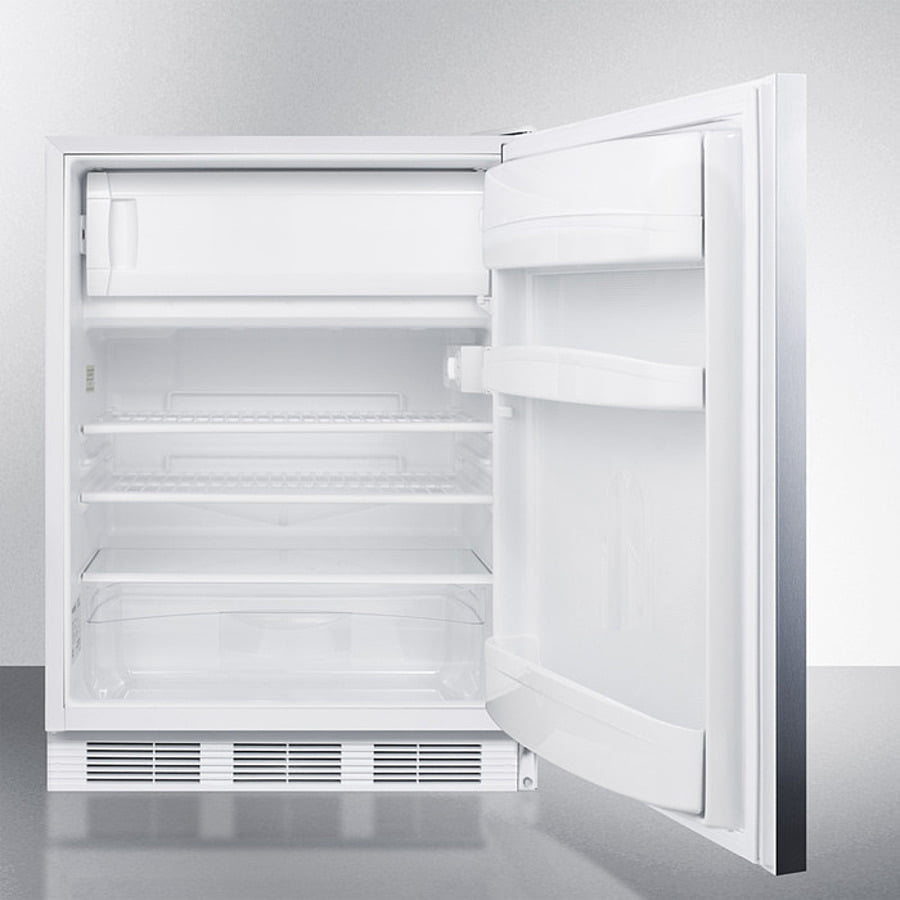 Summit CT66LWBISSHHADA Built-In Undercounter Ada Compliant Refrigerator-Freezer For General Purpose Use, W/Dual Evaporator Cooling, Lock, Ss Door, Horizontal Handle, White Cabinet