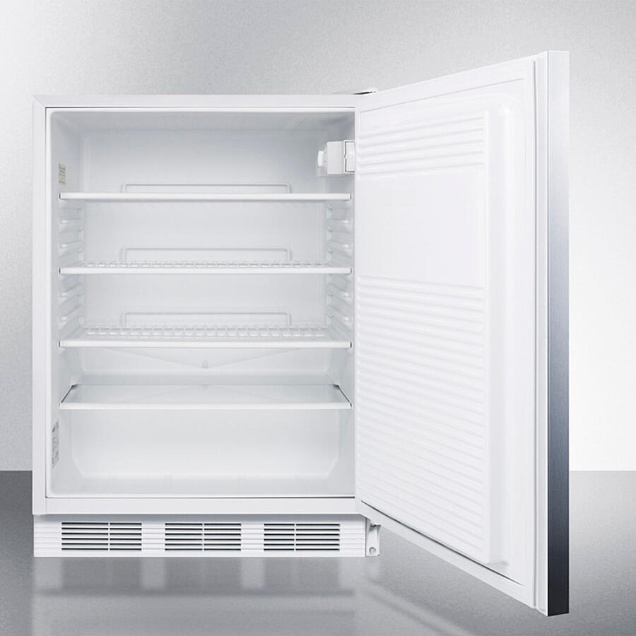 Summit FF7WSSHH Commercially Listed Freestanding All-Refrigerator For General Purpose Use, Auto Defrost W/Ss Wrapped Door, Horizontal Handle, And White Cabinet