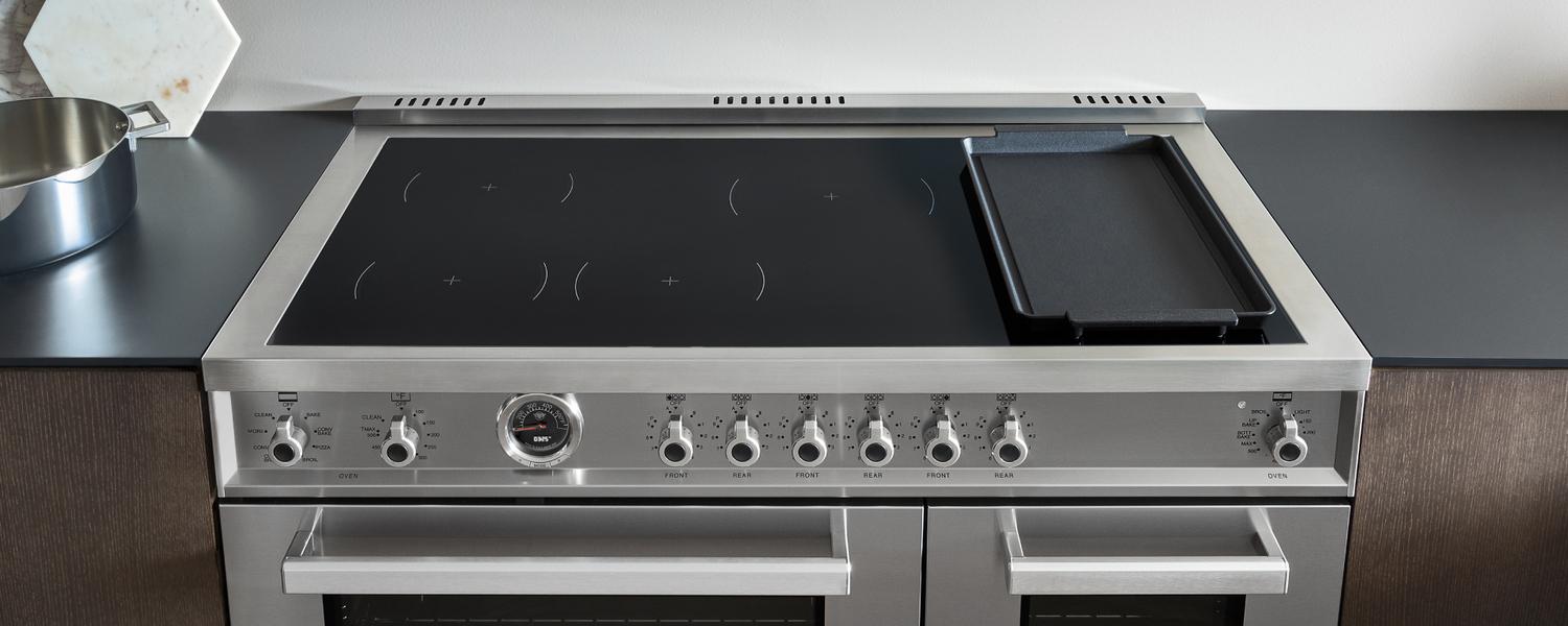 Bertazzoni PRO486IGFEPCAT 48 Inch Induction Range, 6 Heating Zones And Cast Iron Griddle, Electric Self-Clean Oven Carbonio