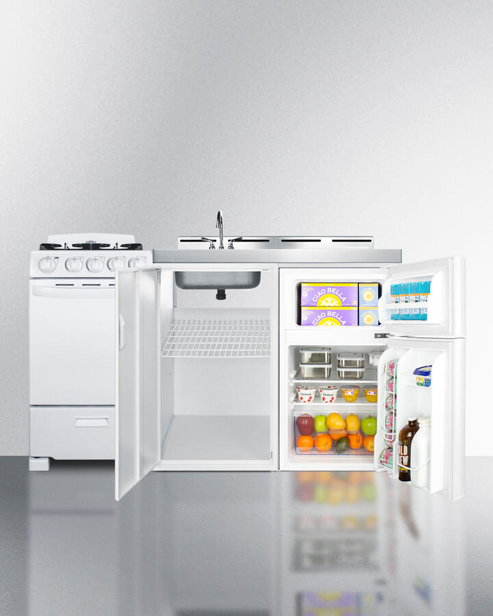 Summit ACK60GASW 60" Wide All-In-One Kitchenette With Gas Range