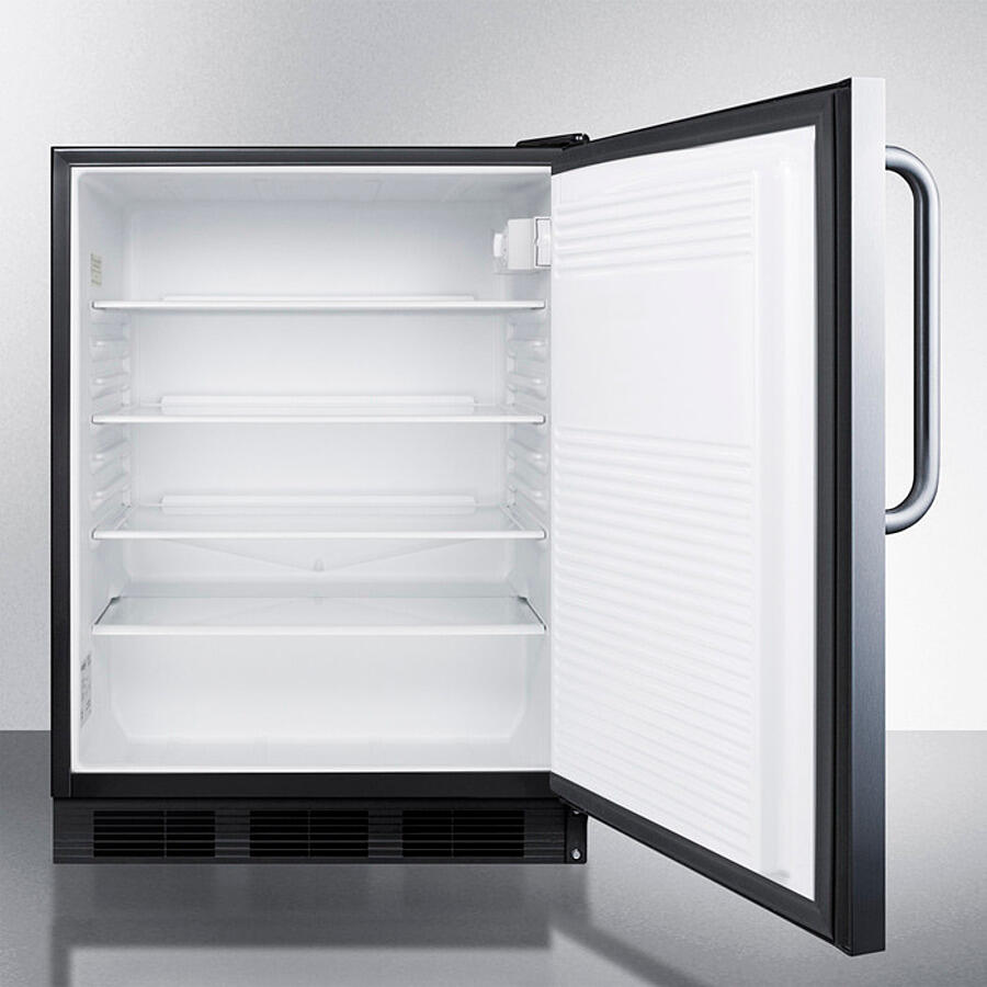 Summit AL752BKBISSTB Ada Compliant Built-In Undercounter All-Refrigerator For General Purpose Use, Auto Defrost W/Ss Wrapped Door, Towel Bar Handle, And Black Cabinet