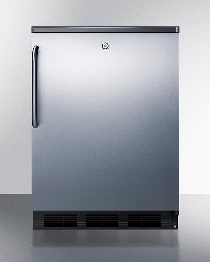 Summit FF7LBLKBISSTB Commercially Listed Built-In Undercounter All-Refrigerator For General Purpose Use, Auto Defrost W/Ss Wrapped Door, Towel Bar Handle, Lock, And Black Cabinet