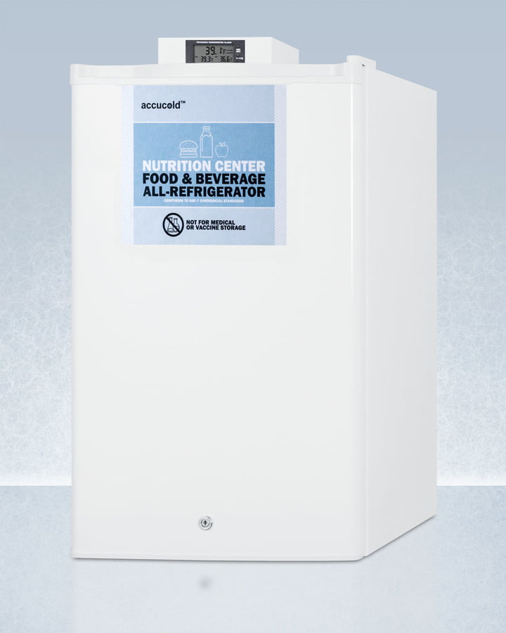 Summit FF31L7NZ Compact Commercially Approved Nutrition Center Series All-Refrigerator In White With Front Lock And Digital Temperature Display