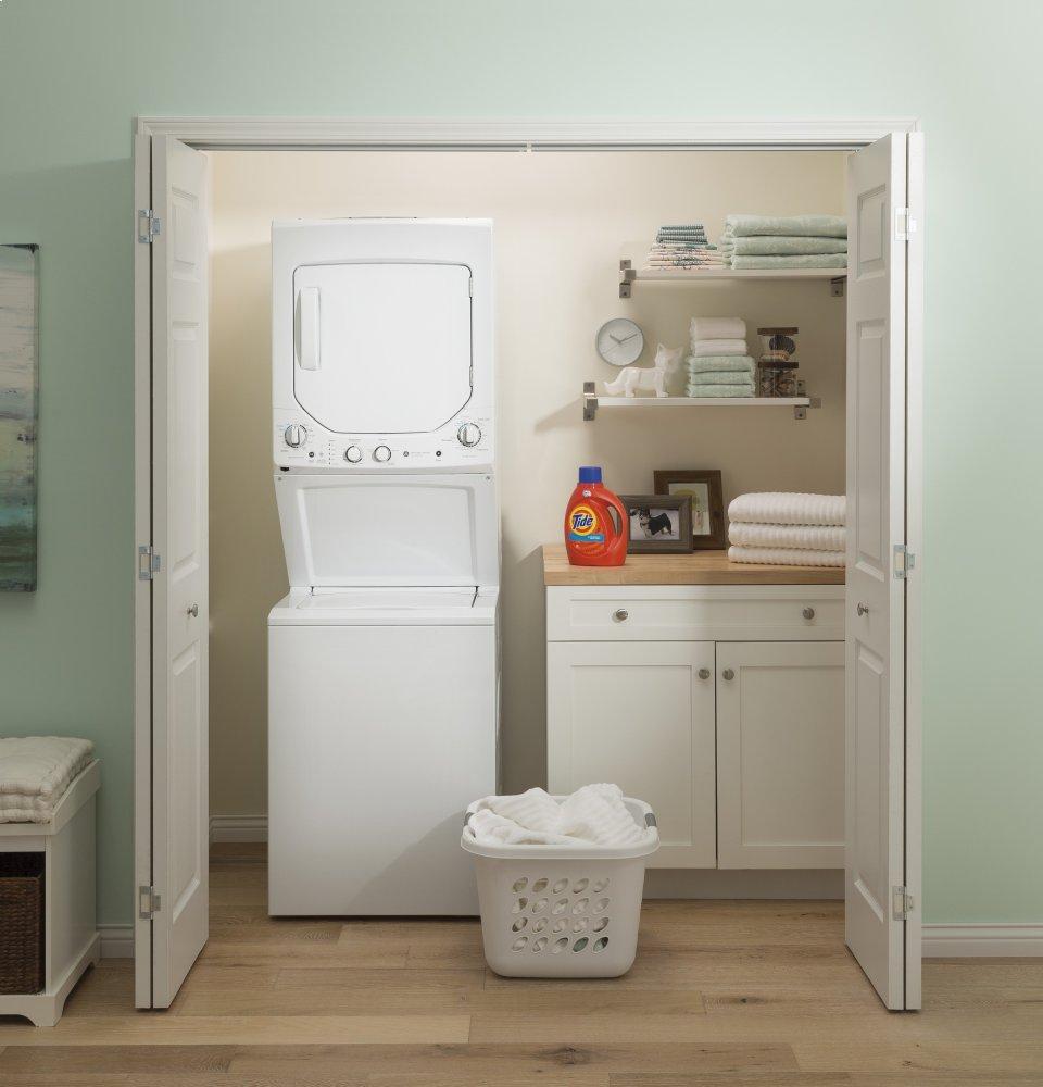 Ge Appliances GUD24GSSMWW Ge Unitized Spacemaker® 2.3 Cu. Ft. Capacity Washer With Stainless Steel Basket And 4.4 Cu. Ft. Capacity Gas Dryer