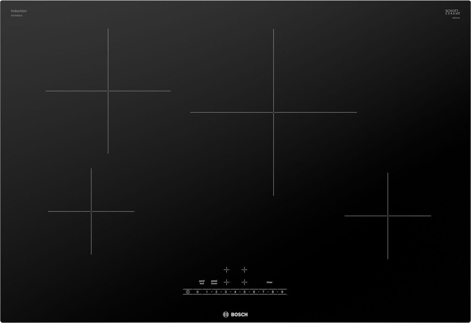Bosch NIT5060UC 500 Series Induction Cooktop 30'' Black, Surface Mount Without Frame Nit5060Uc