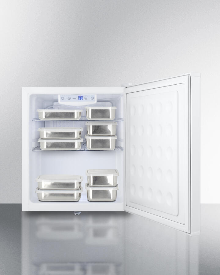 Summit AZAR27W Commercially Approved Compact All-Refrigerator In White, Designed To Serve As An Allergy-Free Storage Zone, With Digital Thermostat, Keyed Lock, And A Set Of Allergy Warning Magnets