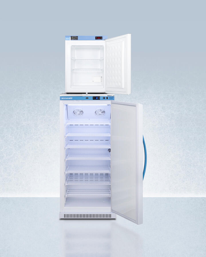 Summit ARS8PVFS30LSTACKMED2 Stacked Combination Of Ars8Pv All-Refrigerator With Antimicrobial Silver-Ion Handle And Hospital Grade Cord With 'Green Dot' Plug And Fs30Lmed2 Compact Manual Defrost All-Freezer For Vaccine Storage