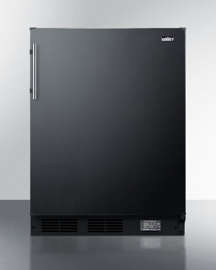 Summit BKRF663B Counter Height Break Room Refrigerator-Freezer In Black With Nist Calibrated Thermometer And Alarm