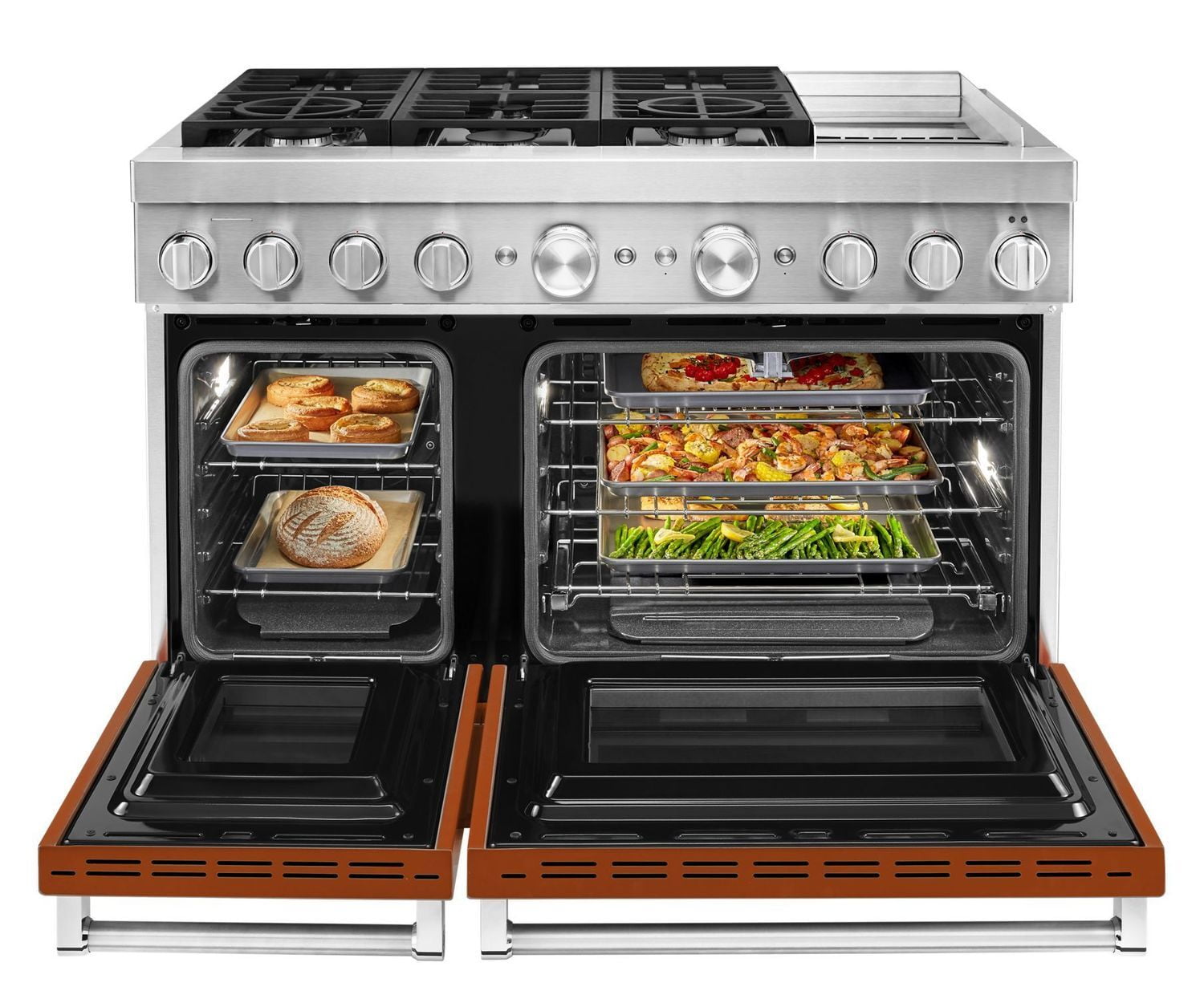 Kitchenaid KFDC558JSC Kitchenaid® 48'' Smart Commercial-Style Dual Fuel Range With Griddle Scorched Orange
