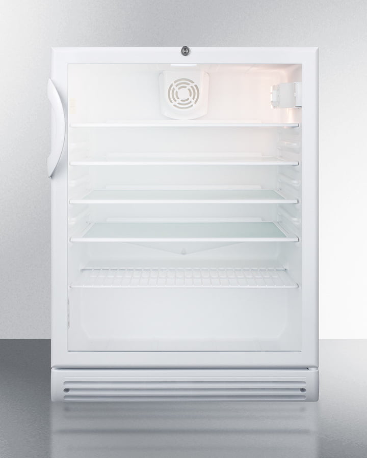 Summit SCR600GLADA Commercially Listed Ada Compliant 5.5 Cu.Ft. Freestanding Beverage Center In A 24" Footprint, With White Cabinet, Glass Door, And Lock