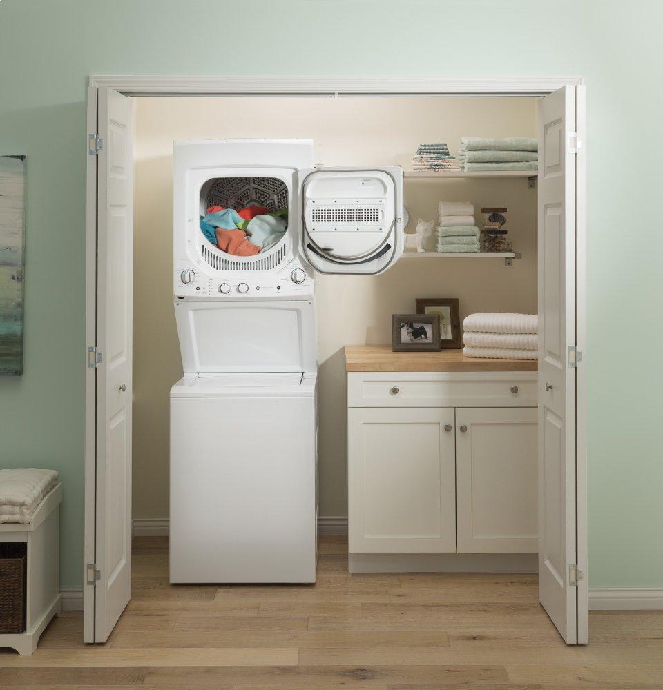 Ge Appliances GUD24GSSMWW Ge Unitized Spacemaker® 2.3 Cu. Ft. Capacity Washer With Stainless Steel Basket And 4.4 Cu. Ft. Capacity Gas Dryer