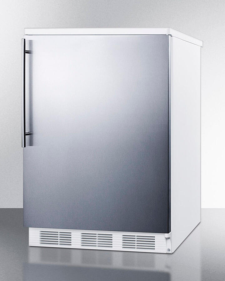 Summit FF6WSSHV Freestanding Counter Height All-Refrigerator For General Purpose Use, Auto Defrost W/Stainless Steel Wrapped Door, Thin Handle, And White Cabinet
