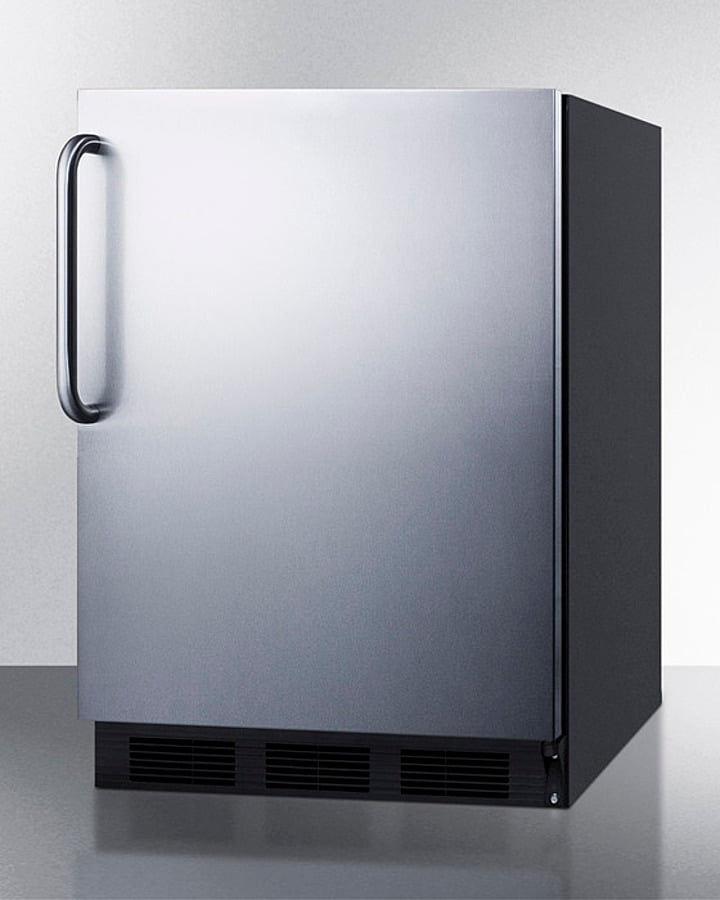 Summit FF7BKSSTB Commercially Listed Freestanding All-Refrigerator For General Purpose Use, Auto Defrost W/Ss Wrapped Door, Towel Bar Handle, And Black Cabinet