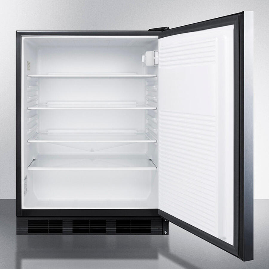 Summit FF7BKSSHH Commercially Listed Freestanding All-Refrigerator For General Purpose Use, Auto Defrost W/Ss Wrapped Door, Horizontal Handle, And Black Cabinet