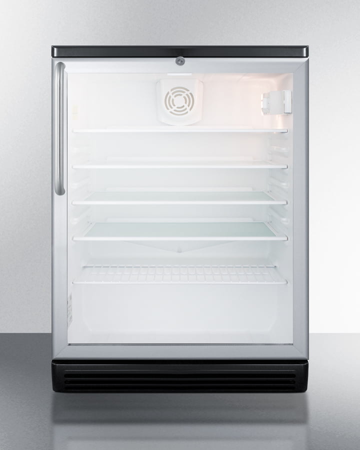 Summit SCR600BGLTB Commercially Listed 5.5 Cu.Ft. Counter Height Beverage Center In A 24" Footprint, With Black Cabinet, Glass Door, Towel Bar Handle, And Lock