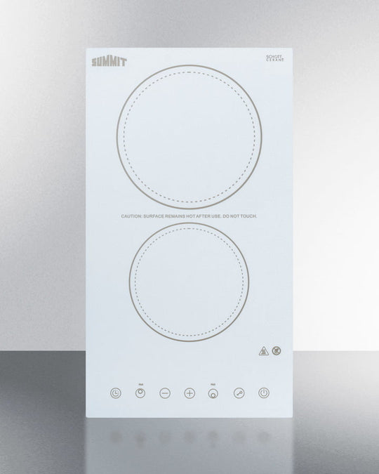 Summit CR2B23T4W 230V 2-Burner Cooktop In White Ceramic Schott Glass With Digital Touch Controls, 3000W