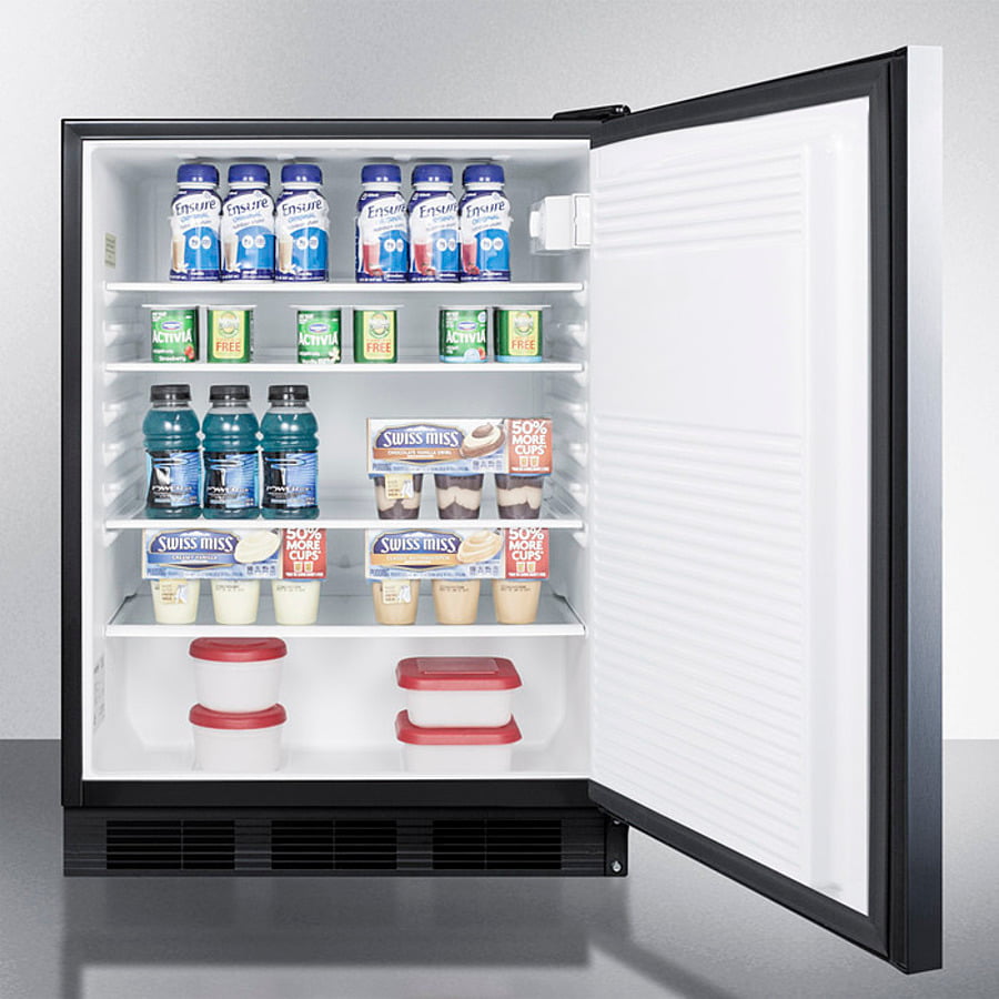 Summit FF7BKBISSHH Commercially Listed Built-In Undercounter All-Refrigerator For General Purpose Use, Auto Defrost W/Ss Wrapped Door, Horizontal Handle, And Black Cabinet
