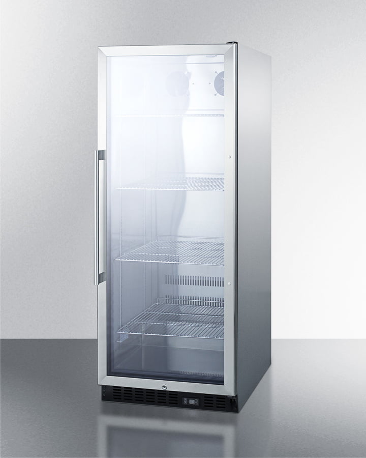 Summit SCR1156CSS Commercial Beverage Merchandiser With 11 Cu.Ft. Capacity, Ss Interior, Self-Closing Door, Digital Thermostat, And Ss Wrapped Cabinet