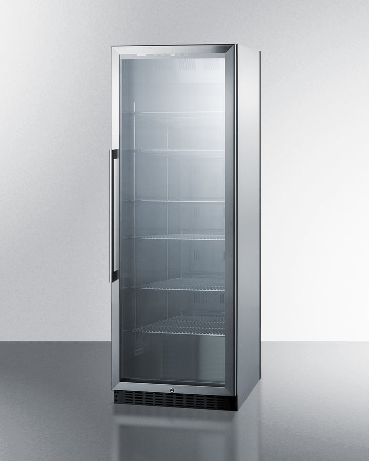 Summit SCR1401CSS Full-Size Commercial Beverage Center With Stainless Steel Interior, Self-Closing Glass Door, And Stainless Steel Wrapped Cabinet