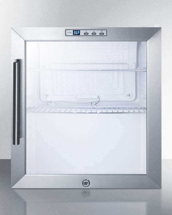 Summit SCR215LBICSS Commercially Approved Built-In Capable Glass Door Refrigerator With Digital Thermostat And Stainless Steel Wrapped Cabinet