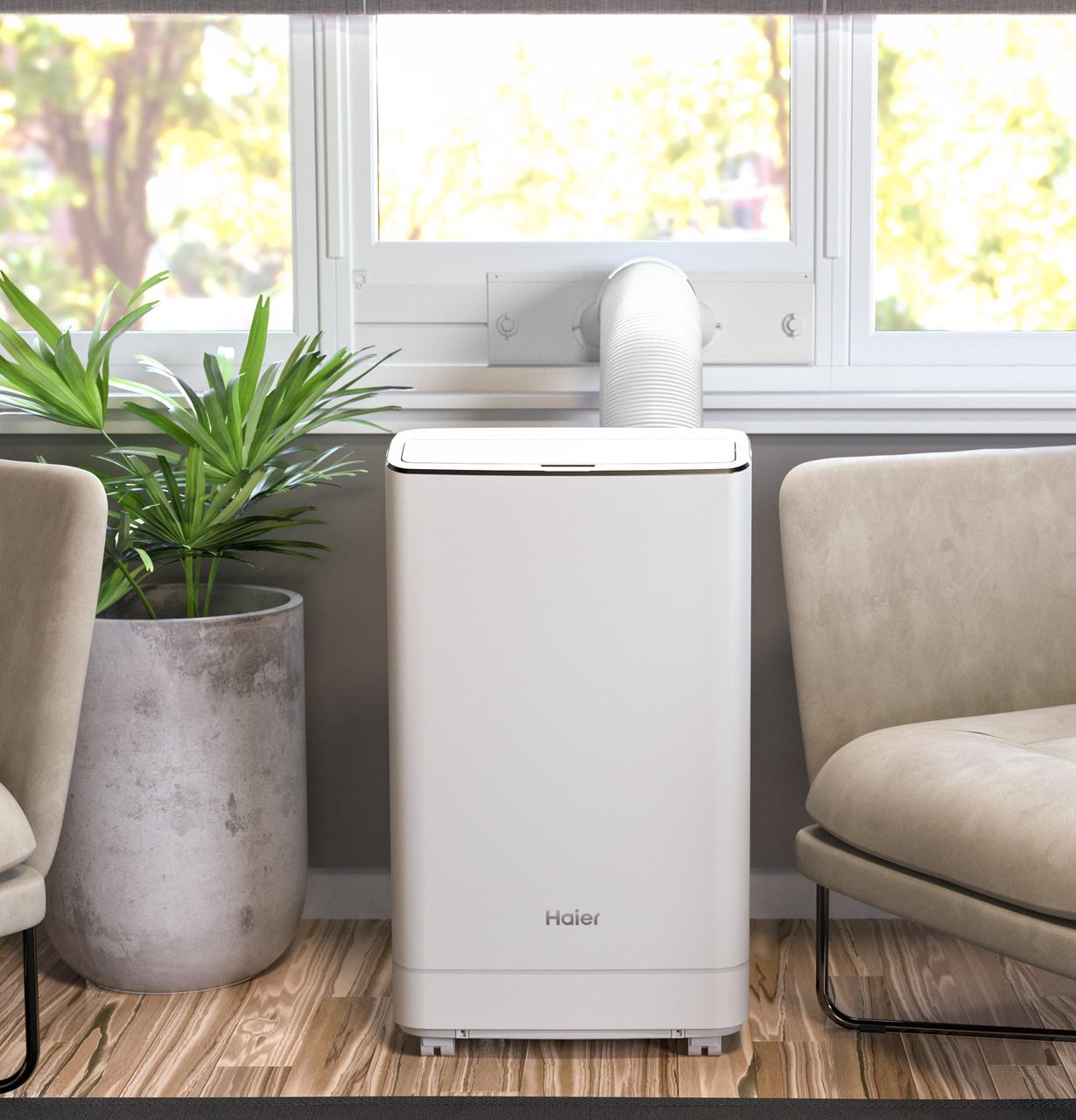 Haier QPCA09YZMW Haier® Portable Air Conditioner With Dehumidifier For Small Rooms Up To 250 Sq. Ft., 8.500 Btu (5,600 Btu Sacc)