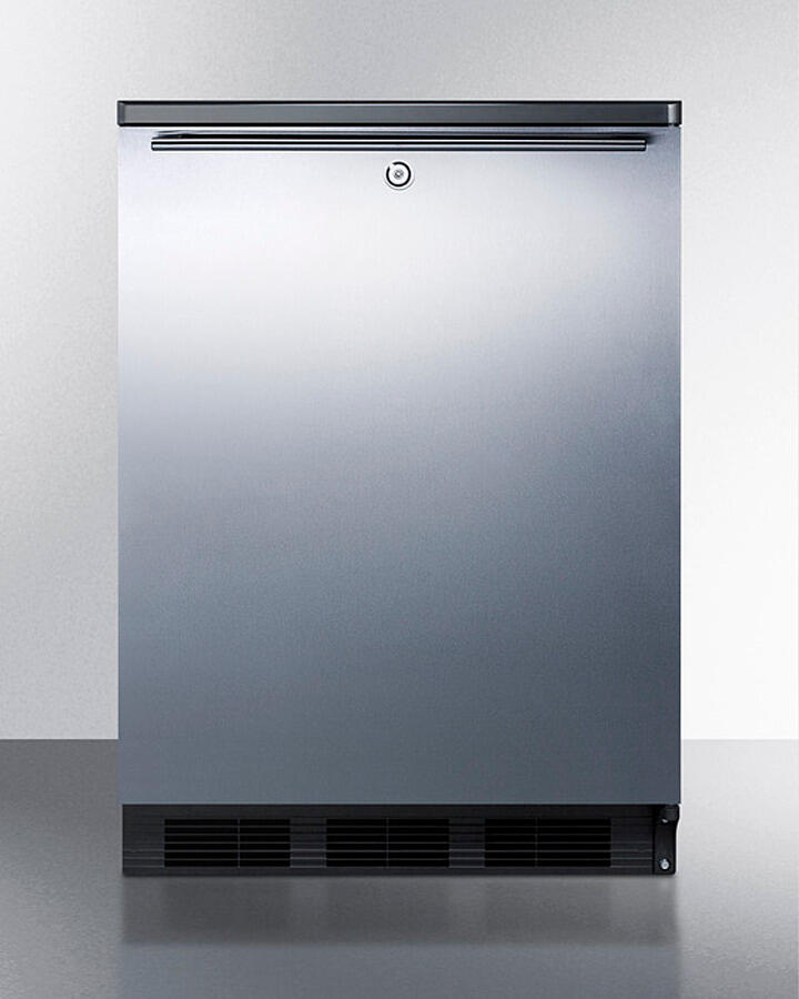 Summit FF7LBLKSSHH Commercially Listed Freestanding All-Refrigerator For General Purpose Use, Auto Defrost W/Ss Wrapped Door, Horizontal Handle, Lock, And Black Cabinet