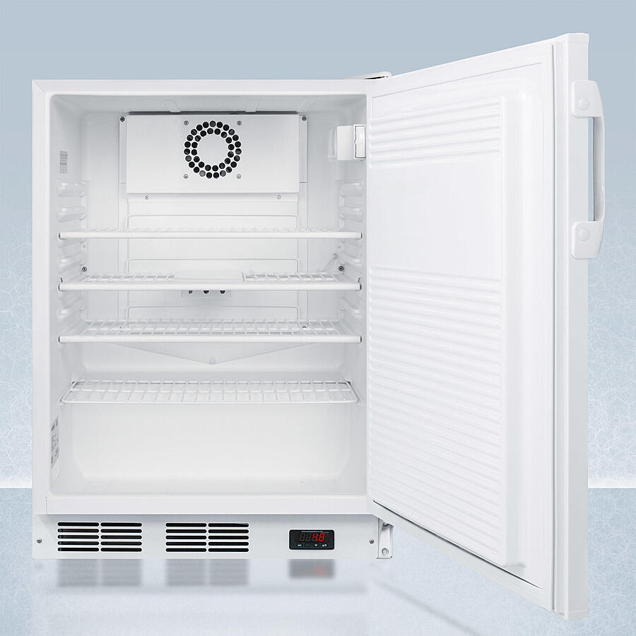 Summit FF7LWPLUS2ADA Ada Compliant 24" Wide Freestanding All-Refrigerator In White, Auto Defrost With A Lock, Nist Calibrated Thermometer, Digital Thermostat, And Internal Fan