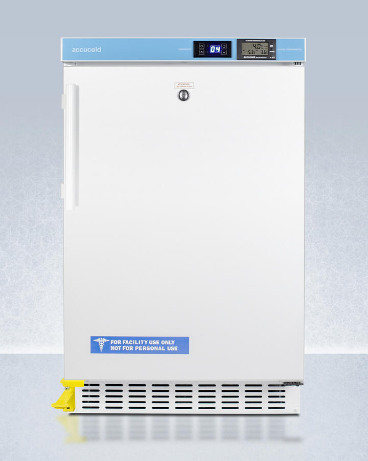 Summit ACR45LCALSTO Pharmacy Series Ada Compliant 20" Wide Built-In Undercounter All-Refrigerator For Vaccine Storage, Frost-Free With A Step-To-Open Door Pedal, Internal Fan, External Digital Controls And Nist Calibrated Thermometer, And Lock