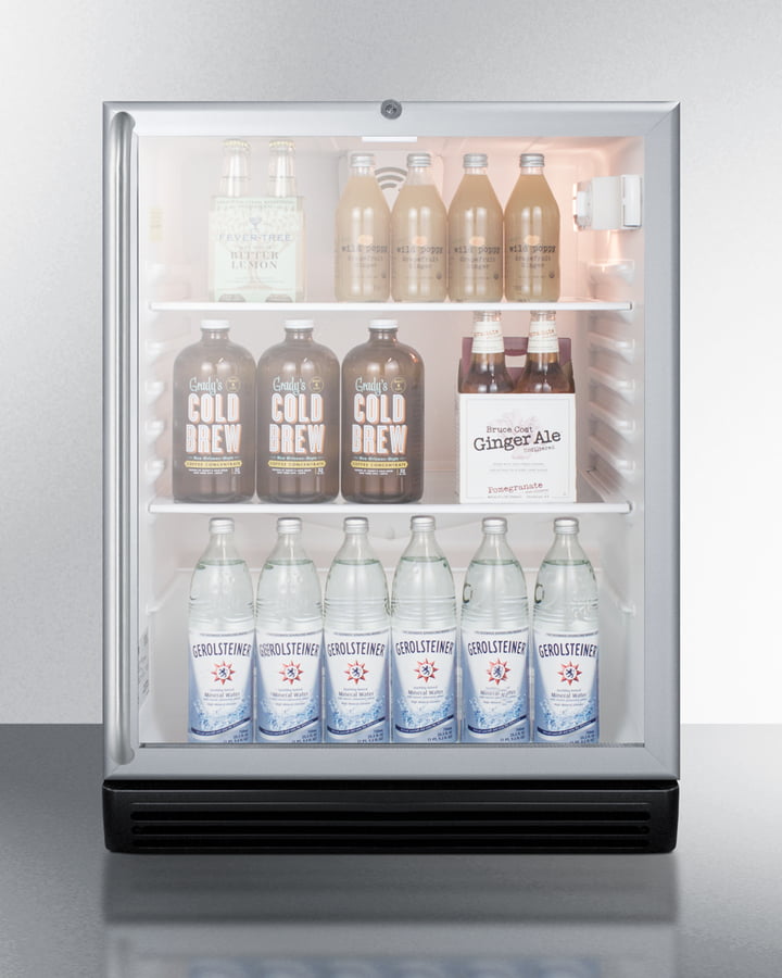 Summit SCR600BGLSHADA Commercially Listed Ada Compliant 5.5 Cu.Ft. Freestanding Beverage Center In A 24" Footprint, With Black Cabinet, Glass Door, Full-Length Towel Bar Handle, And Lock