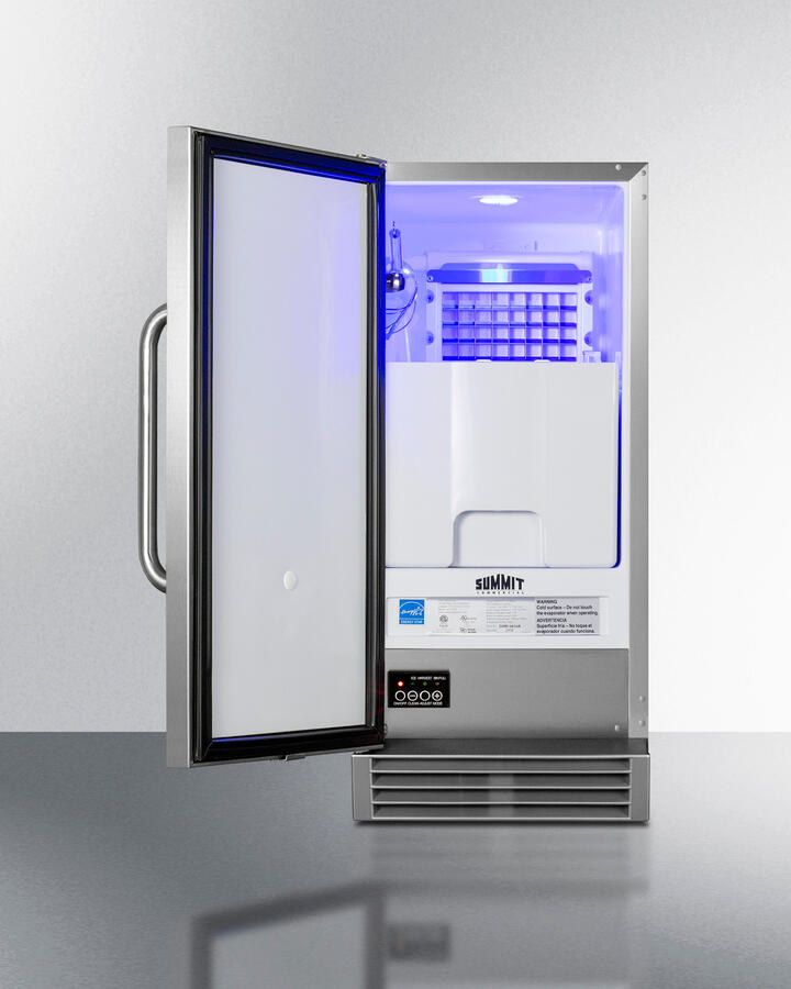 Summit BIM44GCSS 15" Wide 50 Lb. Built-In Undercounter Commercially Listed Clear Icemaker With Automatic Defrost, Internal Pump, And Complete Stainless Steel Exterior