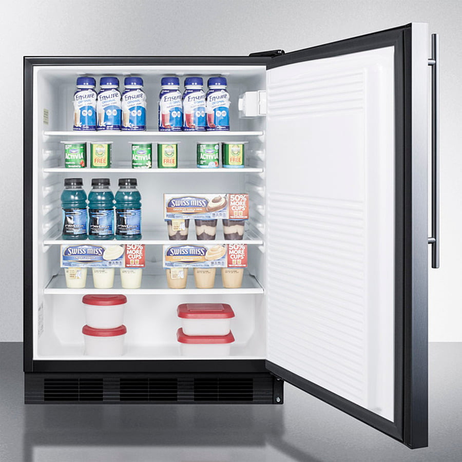 Summit FF7BKSSHV Commercially Listed Freestanding All-Refrigerator For General Purpose Use, Auto Defrost W/Ss Wrapped Door, Thin Handle, And Black Cabinet