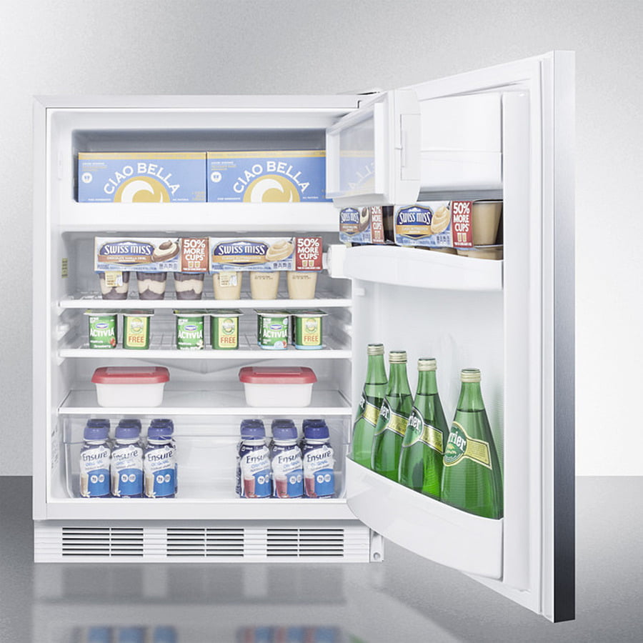 Summit CT66LWBISSHHADA Built-In Undercounter Ada Compliant Refrigerator-Freezer For General Purpose Use, W/Dual Evaporator Cooling, Lock, Ss Door, Horizontal Handle, White Cabinet