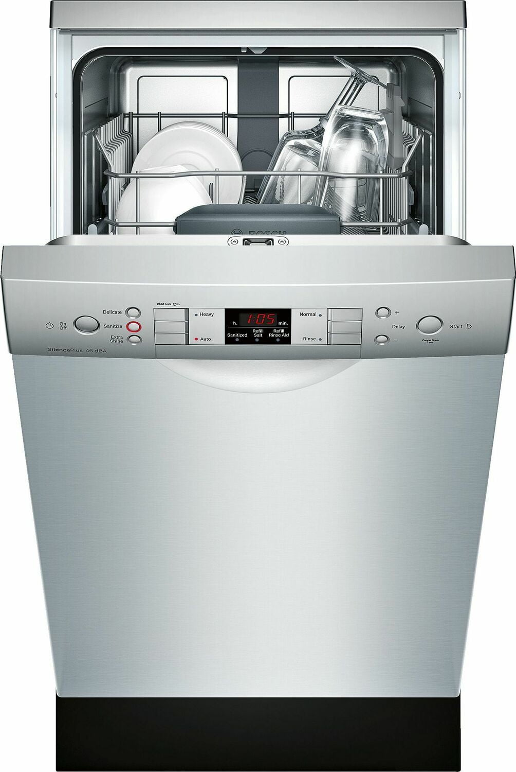 Bosch SPE53U55UC Ada 18" 300 Series Recessed Hndl, 4/4 Cycles, 46 Dba, Rckmatic, 9 Pl Stgs - Ss
