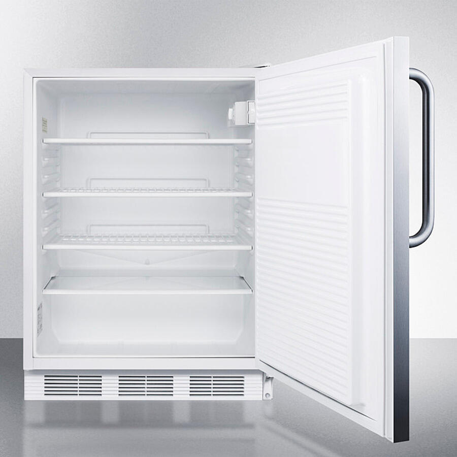 Summit FF7WBISSTBADA Ada Compliant Built-In Undercounter All-Refrigerator For General Purpose Or Commercial Use, Auto Defrost W/Ss Door, Towel Bar Handle, And White Cabinet