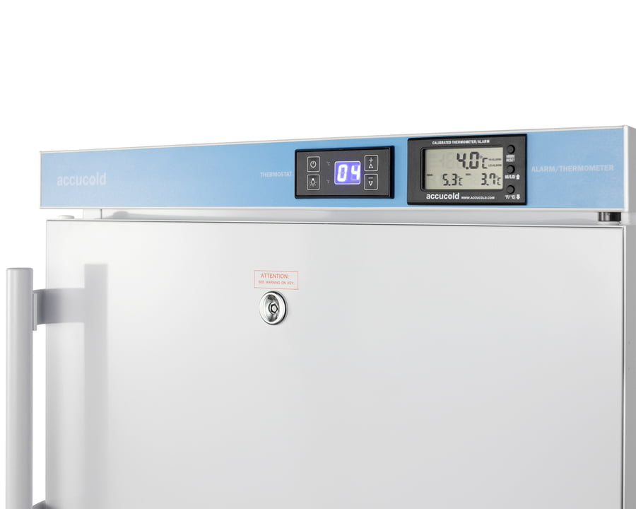 Summit ACR45LCALSTO Pharmacy Series Ada Compliant 20" Wide Built-In Undercounter All-Refrigerator For Vaccine Storage, Frost-Free With A Step-To-Open Door Pedal, Internal Fan, External Digital Controls And Nist Calibrated Thermometer, And Lock
