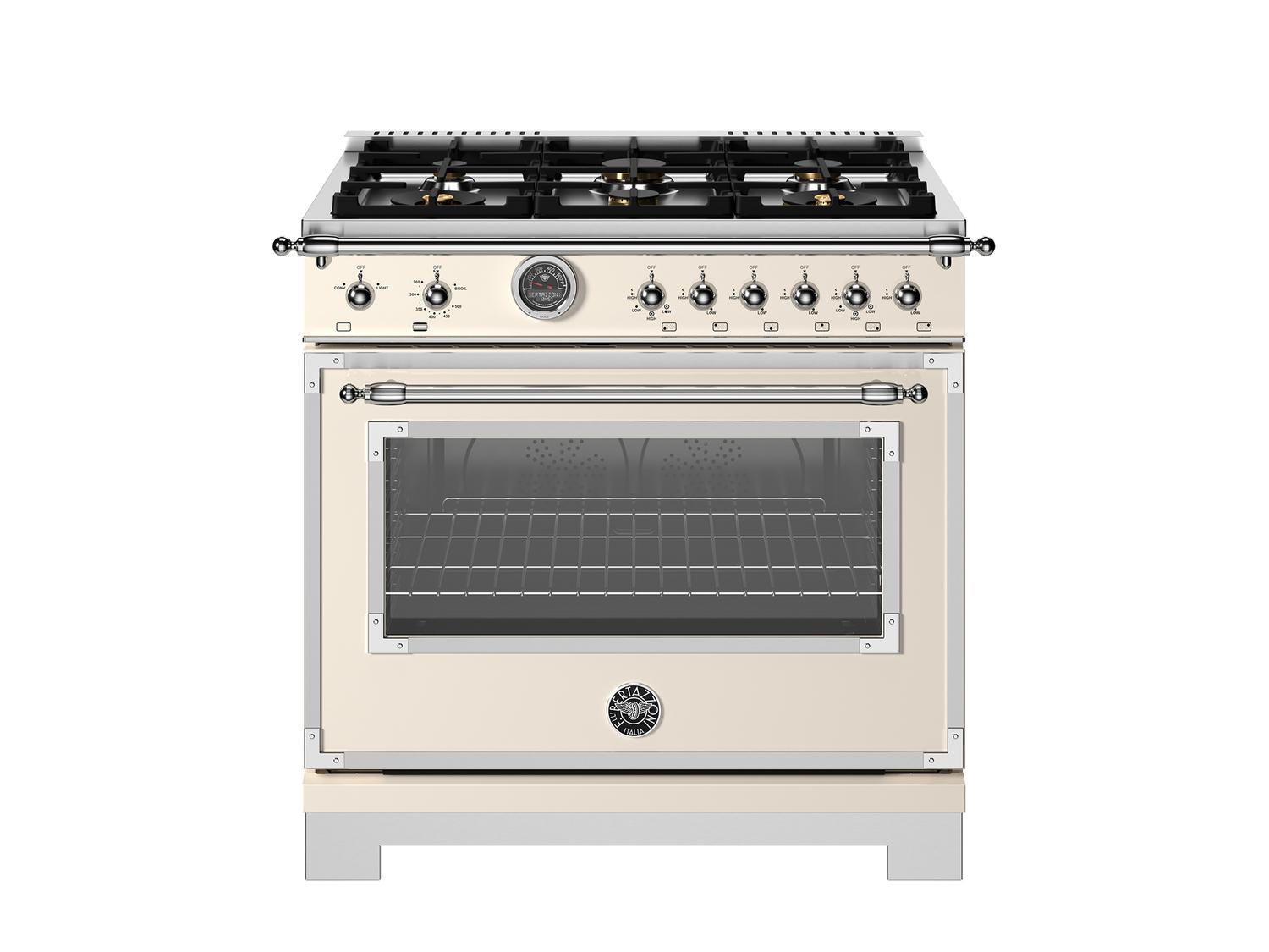 Bertazzoni HER366BCFGMAVT 36 Inch All Gas Range, 6 Brass Burners And Cast Iron Griddle Avorio