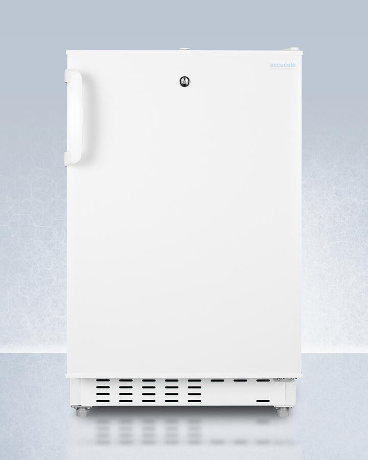 Summit ADA302RFZ Built-In Undercounter, Ada Compliant Refrigerator-Freezer In White, Designed For General Purpose Storage, Manual Defrost With Glass Shelves, Front Lock, And Door Storage