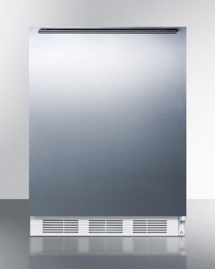 Summit FF61BISSHH Built-In Undercounter All-Refrigerator For Residential Use, Auto Defrost With A Stainless Steel Wrapped Door, Horizontal Handle, And White Cabinet