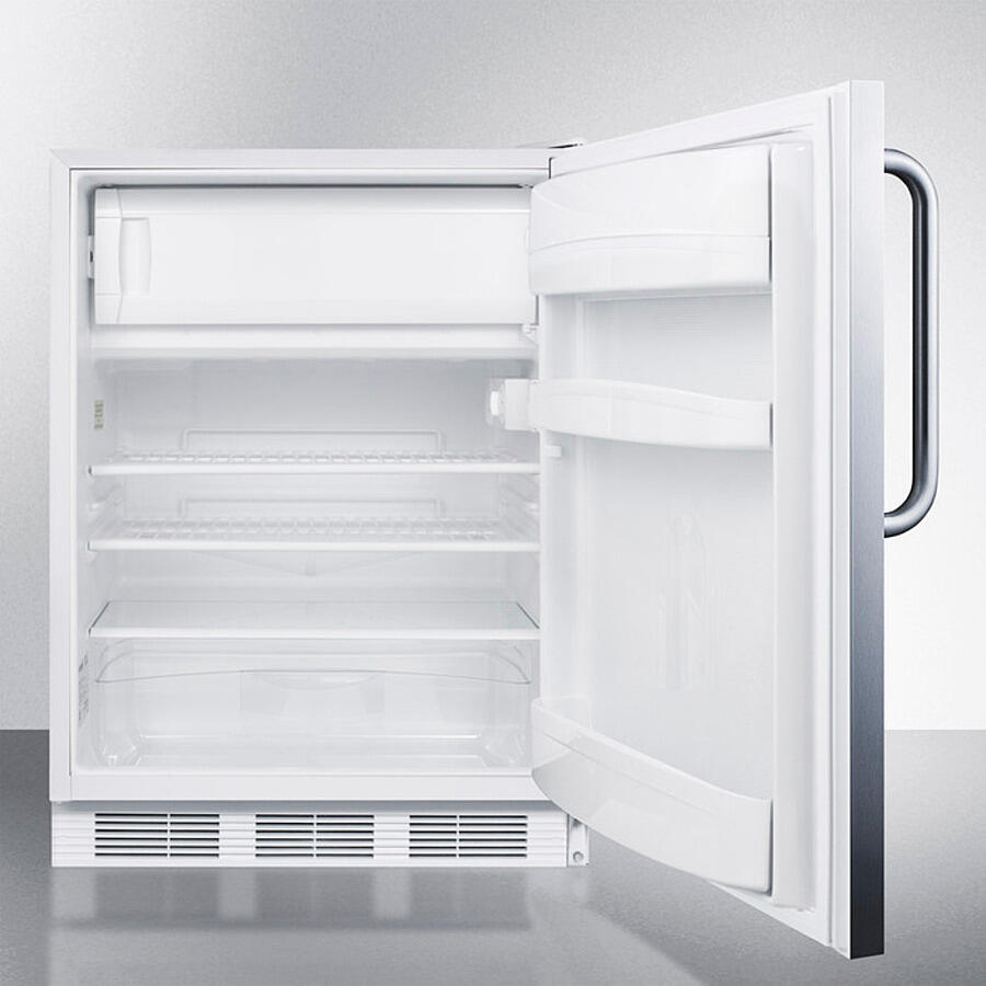 Summit CT66LWBISSTBADA Built-In Undercounter Ada Compliant Refrigerator-Freezer For General Purpose Use, W/Dual Evaporator Cooling, Lock, Ss Door, Tb Handle, White Cabinet