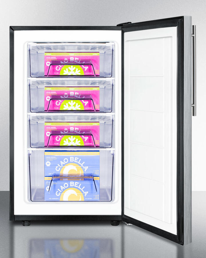 Summit FS408BL7SSHV Commercially Listed 20" Wide Counter Height All-Freezer, -20 C Capable With A Lock, Stainless Steel Door, Thin Handle And Black Cabinet