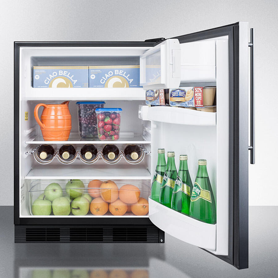 Summit CT663BKSSHV Freestanding Counter Height Refrigerator-Freezer For Residential Use, Cycle Defrost With A Stainless Steel Wrapped Door, Thin Handle, And White Cabinet