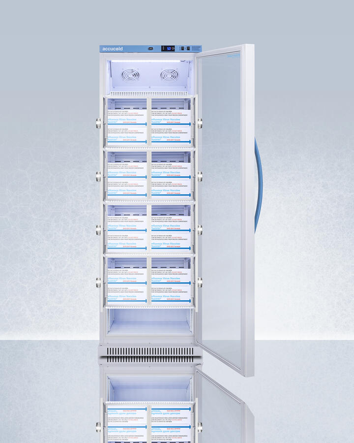 Summit ARG15PVLOCKER Performance Series Pharma-Vac 15 Cu.Ft. Upright Glass Door Commercial All-Refrigerator With Lockers For The Display And Refrigeration Of Vaccines, With Antimicrobial Silver-Ion Handle And Hospital Grade Cord With 'Green Dot' Plug