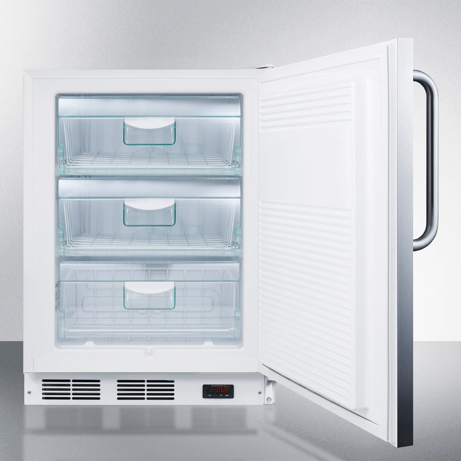 Summit VT65MLBISSTBADA Ada Compliant Built-In Medical All-Freezer Capable Of -25 C Operation, With Lock, Stainless Steel Door, Towel Bar Handle, And White Cabinet