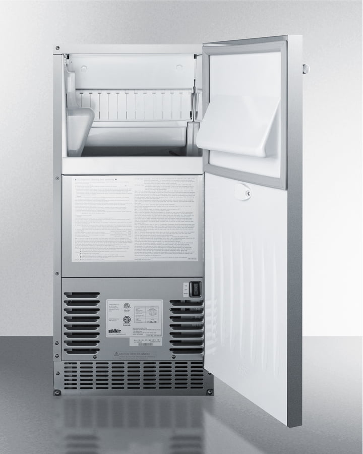 Summit BIM68OSPUMP 15" Wide 62 Lb. Built-In Undercounter Commercially Listed Indoor/Outdoor Clear Icemaker With Internal Pump And Complete Stainless Steel Exterior Finish