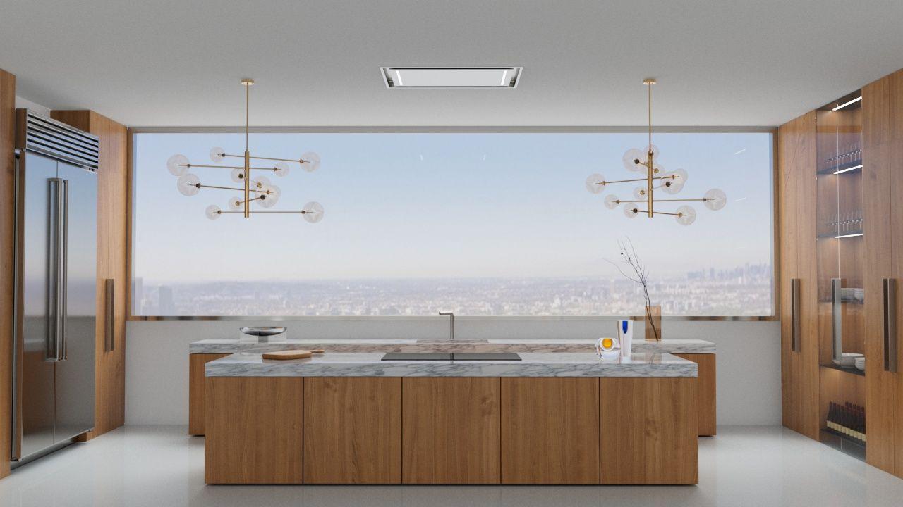 Xo Appliance XOCEILING36S 36 In. Ceiling Mount Island Range Hood With Peripheral Aspiration And Led Lights In Stainless Steel