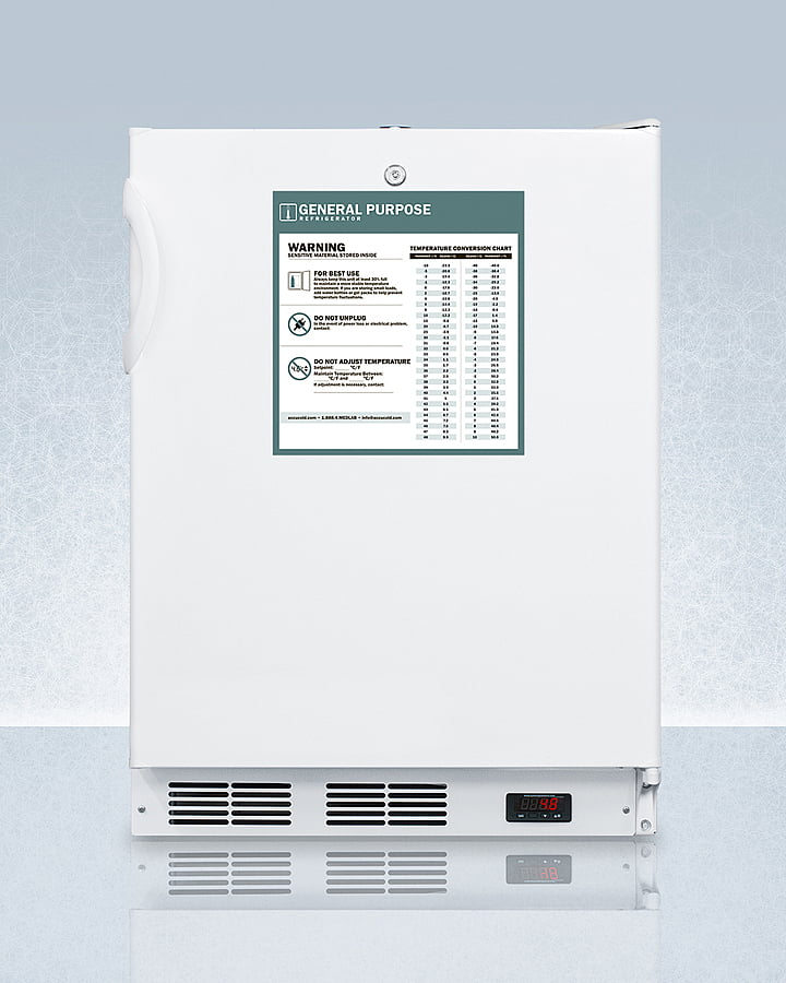 Summit FF7LWBIADAGP Ada Compliant Built-In Undercounter All-Refrigerator For General Purpose And Commercial Use, With Lock, Auto Defrost Operation, Internal Fan, Digital Thermostat, And White Exterior