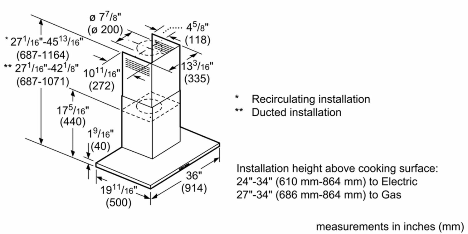 Bosch HCB56651UC 500 Series, Box Style Canopy, 600 Cfm