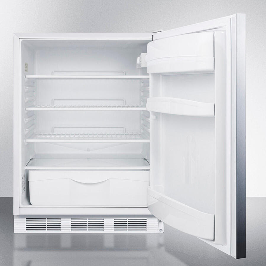 Summit FF6LW7SSHHADA Ada Compliant Commercial All-Refrigerator For Freestanding General Purpose Use, Auto Defrost With Lock, Ss Wrapped Door, Horizontal Handle, And White Cabinet