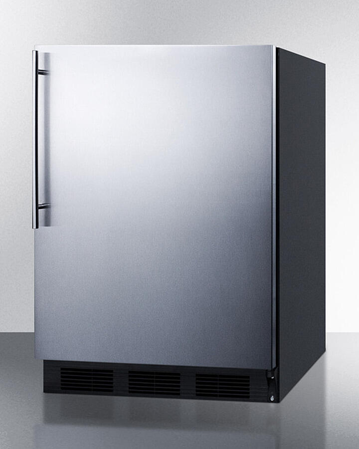 Summit CT663BKBISSHV Built-In Undercounter Refrigerator-Freezer For Residential Use, Cycle Defrost W/Deluxe Interior, Stainless Steel Wrapped Door, Thin Handle, And Black Cabinet
