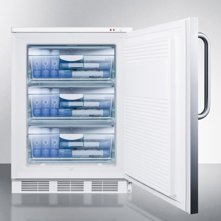 Summit VT65MLSSTB Freestanding Medical All-Freezer Capable Of -25 C Operation, With Front Lock, Wrapped Stainless Steel Door And Towel Bar Handle